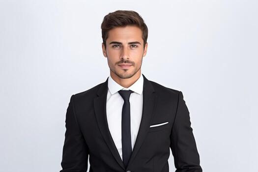 a business man stands against white background with his arms crossed ai generative photo